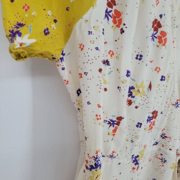 Meadow Rue womens 10 Anthro yellow white floral Bon Voyage wrap blouse boho - Picture 3 of 10